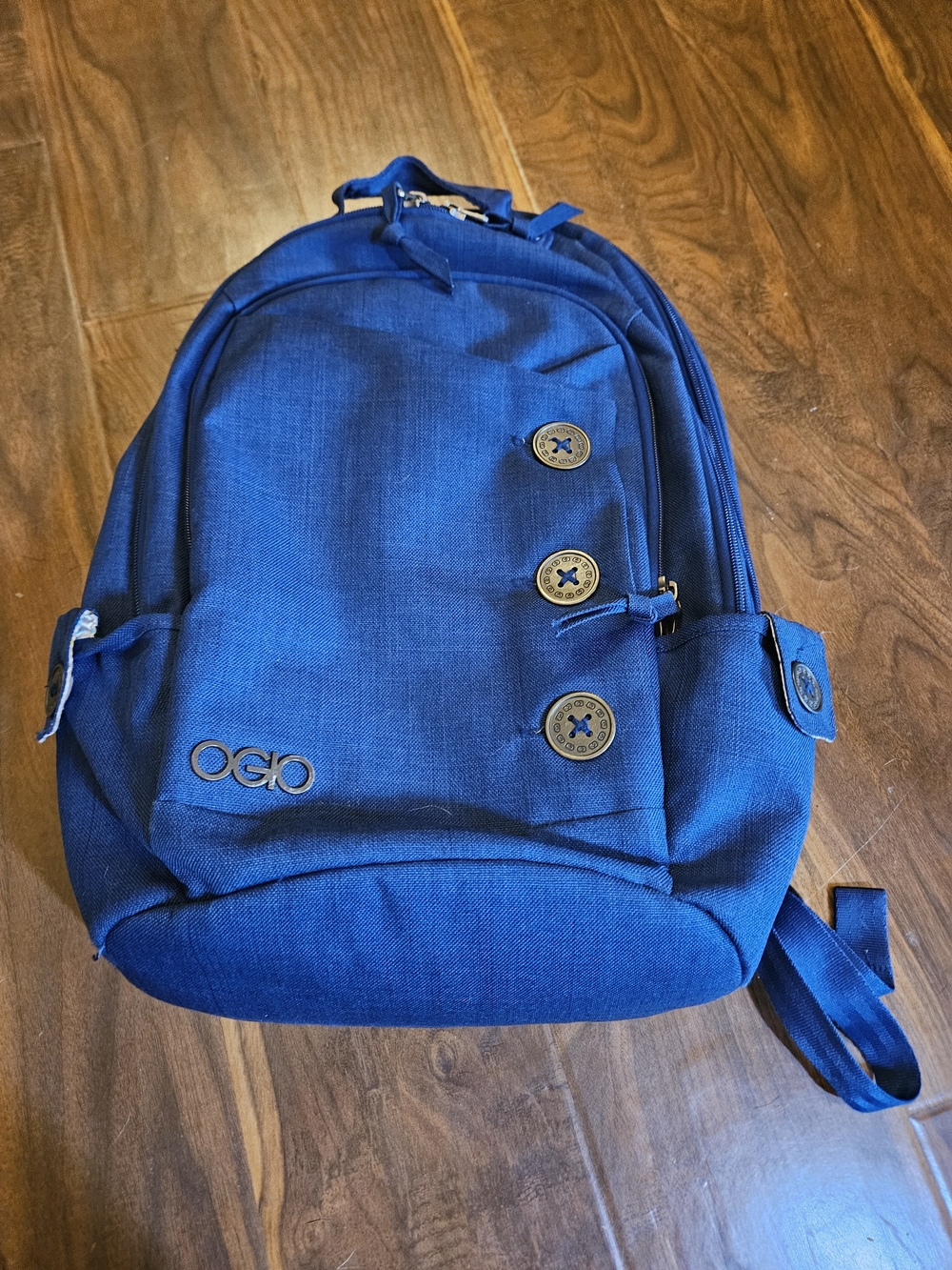 OGIO Blue Laptop Backpack Tech Bag Button Detail Pristine Polka Dot Interior EUC
